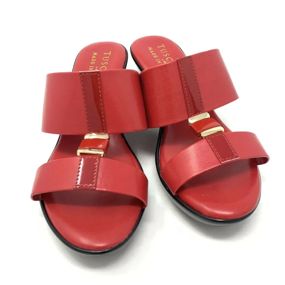 NIB Easy‎ Street Women's Benita Wedge Sandal Red Patent 7.5 X-Wide